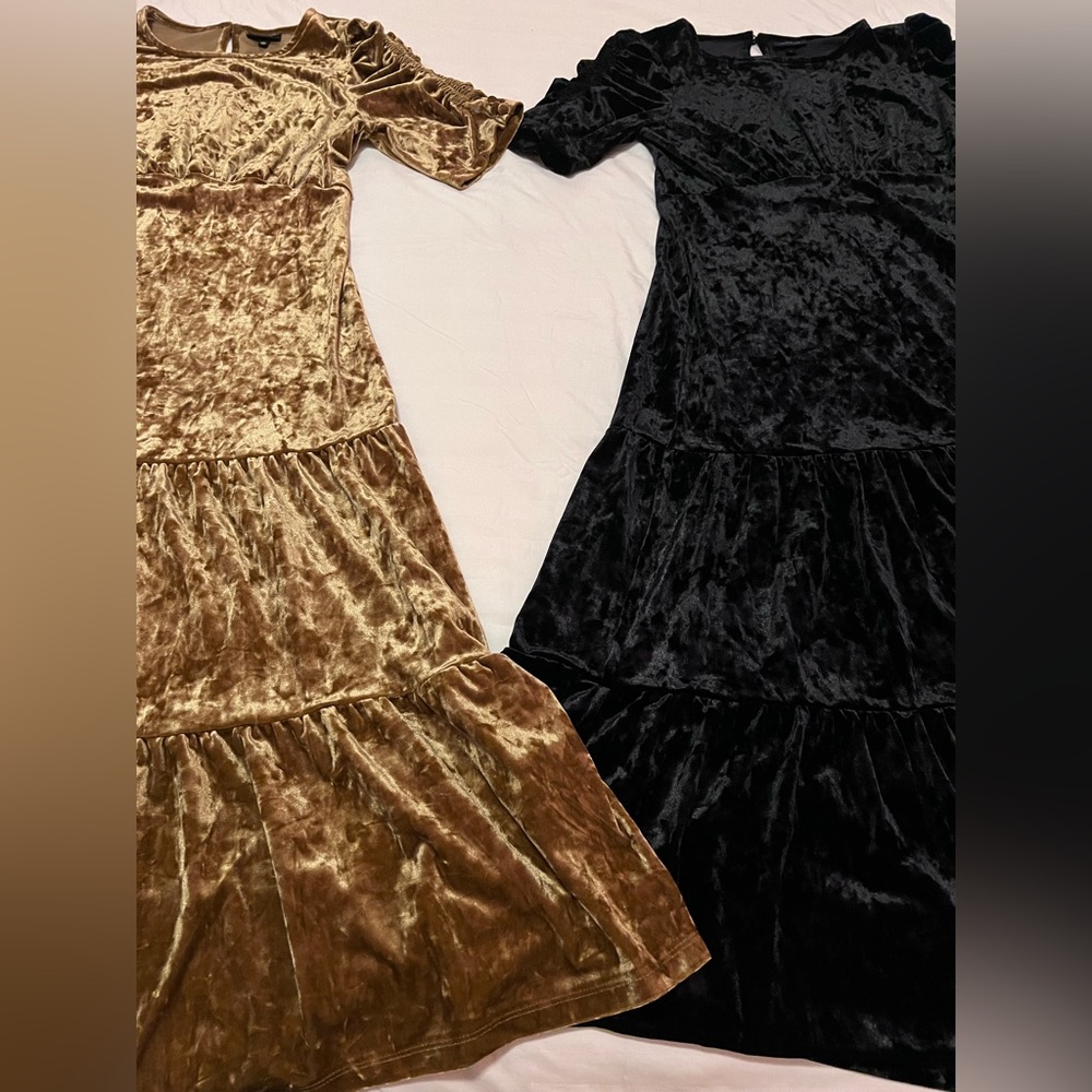 Set of Two Who What Wear Velour Dresses - Gold and Black - Picture 2 of 7